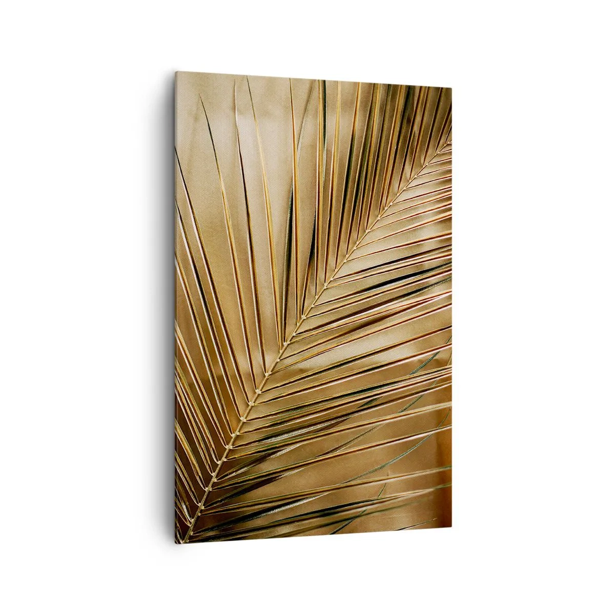 Impression sur toile - Image sur toile - Feuille de palmier dorée sur fond uni - 80x120cm - Colonnade naturelle - Décoration murale moderne pour le salon et la chambre ARTTOR