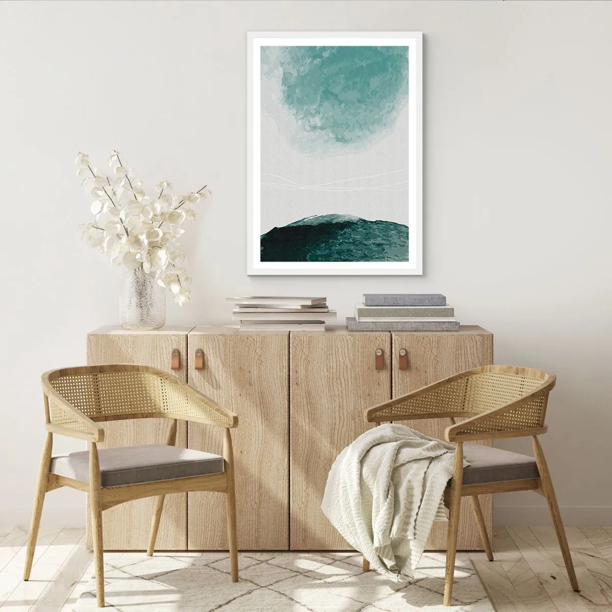 Affiche dans un cadre blanc - Poster - Rencontre avec le brouillard - 70x100 cm