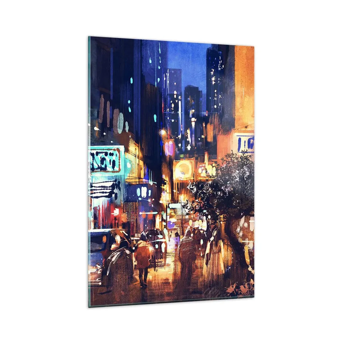 Impression sur verre - Image sur verre - Paysage urbain du soir dans le style impressionniste - 80x120cm - Et la ville ne dort pas - Décoration murale moderne pour le salon et la chambre ARTTOR