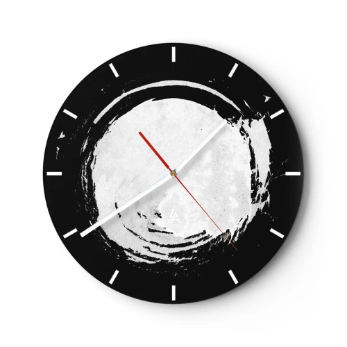 Horloge murale - Pendule murale - Cercle de pinceau blanc sur fond noir dans un style zen - 30x30cm - Belle sortie - Décoration murale moderne pour le salon, la cuisine et la chambre ARTTOR