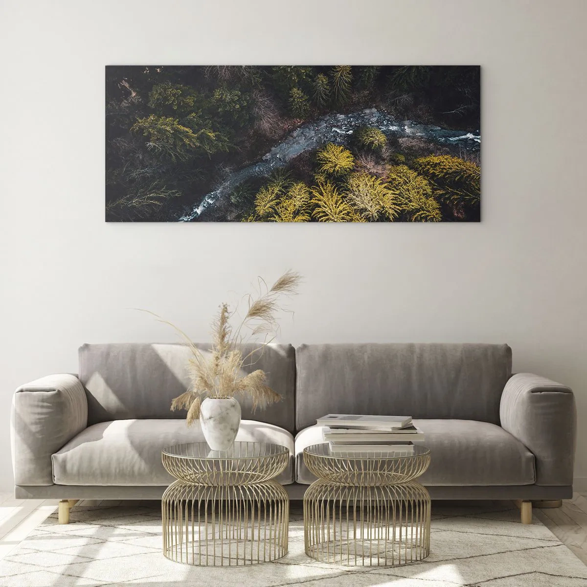 Impression sur verre - Image sur verre - Vue d'en haut d'une forêt avec une rivière sinueuse - 160x50cm - De plus en plus vite - Décoration murale moderne pour le salon et la chambre ARTTOR