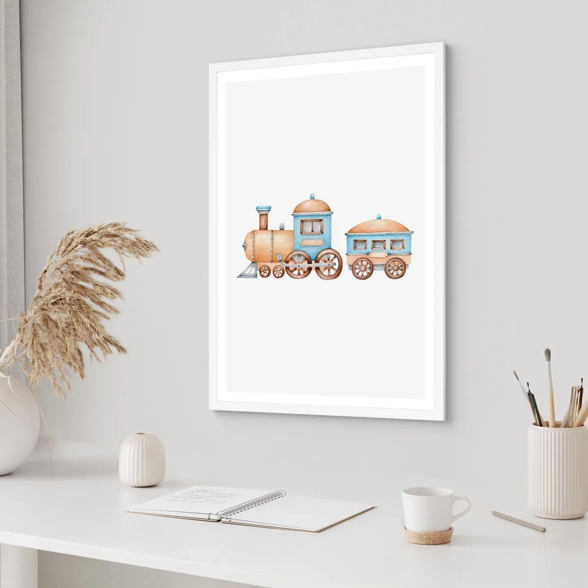 Affiche dans un cadre blanc - Poster - Il est à la gare... - 70x100 cm