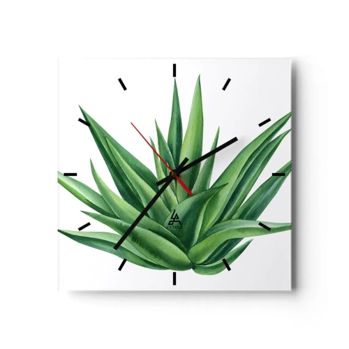 Horloge murale - Pendule murale - Une plante verte juteuse sur fond blanc - 30x30cm - Vert – force – vie - Décoration murale moderne pour le salon et la chambre ARTTOR