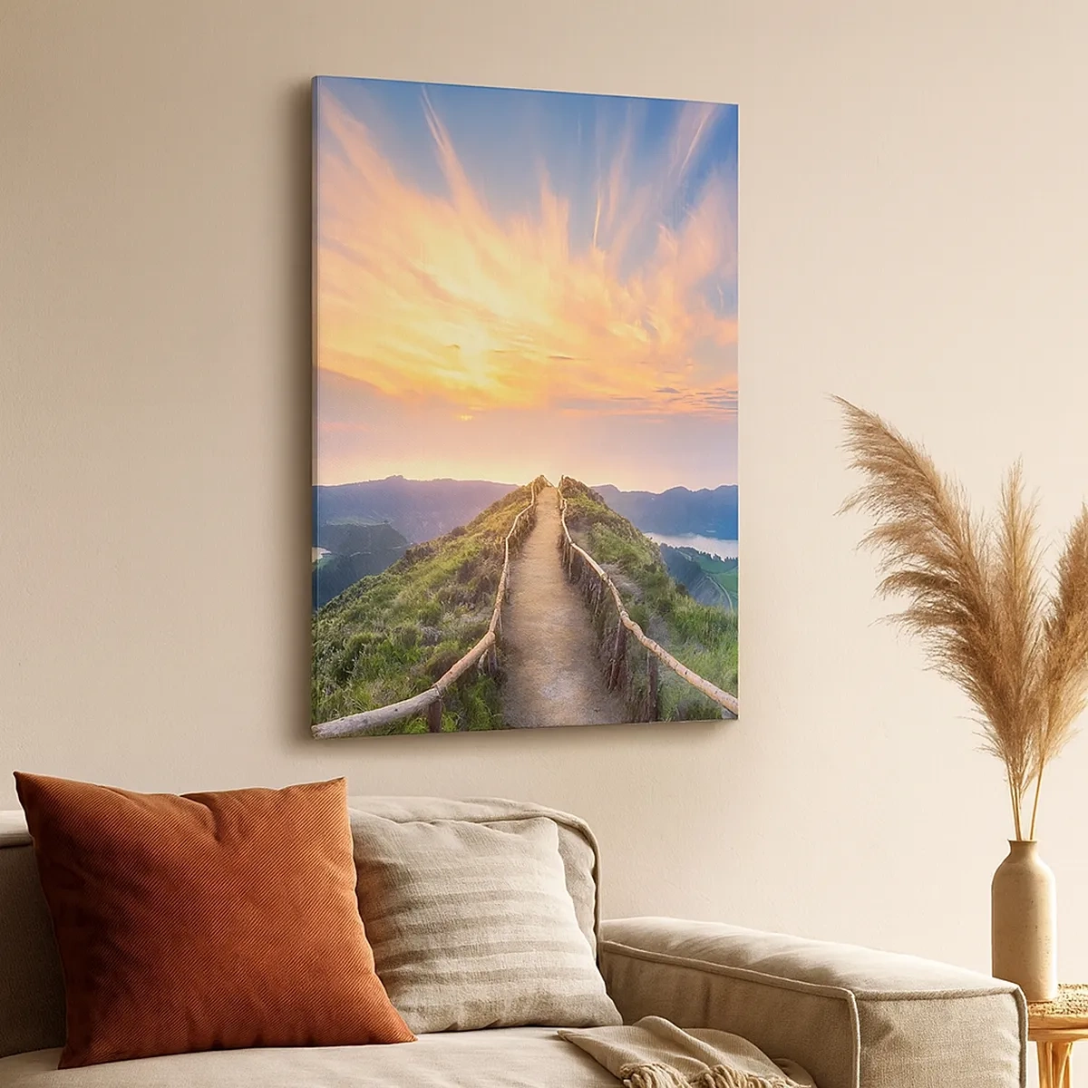 Impression sur toile - Image sur toile - Un sentier pittoresque sur une colline avec vue sur le coucher de soleil - 50x70cm - Proche du ciel - Décoration murale moderne pour le salon et la chambre ARTTOR