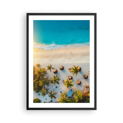 Affiche dans un cadre noir - Poster - Vue aérienne d'une plage paradisiaque avec palmiers et eau turquoise - 50x70cm - Bienvenue au paradis - Décoration murale moderne pour le salon et la chambre ARTTOR