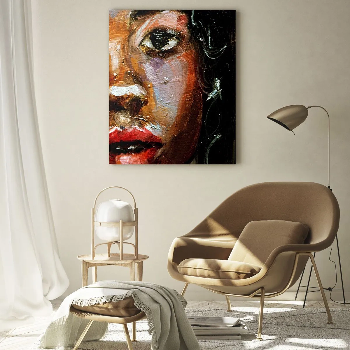 Impression sur verre - Image sur verre - Fragment d'un portrait coloré d'une femme dans un style pictural - 50x70cm - Noir et brillant - Décoration murale moderne pour le salon et la chambre ARTTOR