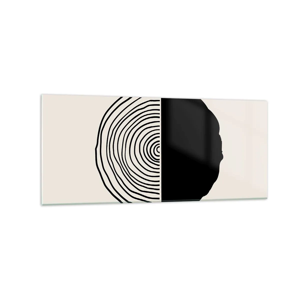 Impression sur verre - Image sur verre - Un motif abstrait en noir et blanc inspiré d'une coupe transversale de bois avec une division géométrique. - 120x50cm - Moitié-moitié - Décoration murale moderne pour le salon et la chambre ARTTOR