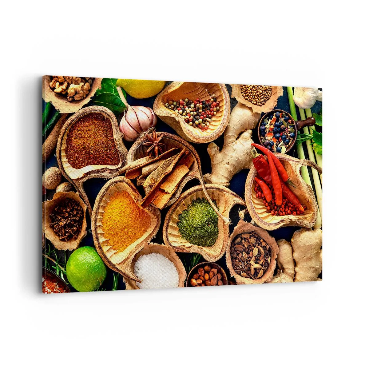 Impression sur toile - Image sur toile - Bols d'épices de différentes couleurs - 120x80cm - Prends ce que tu veux - Décoration murale moderne pour le salon et la chambre ARTTOR