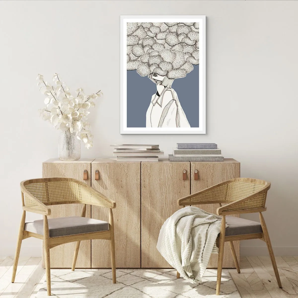 Affiche dans un cadre blanc - Poster - La tête dans les nuages - 61x91 cm