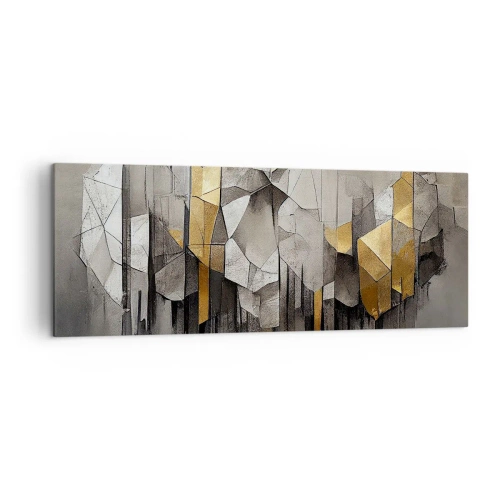 Impression sur toile - Image sur toile - Abstraction géométrique dans les tons d'or et de gris - 140x50cm - Composition de glace et de lumière - Décoration murale moderne pour le salon et la chambre ARTTOR