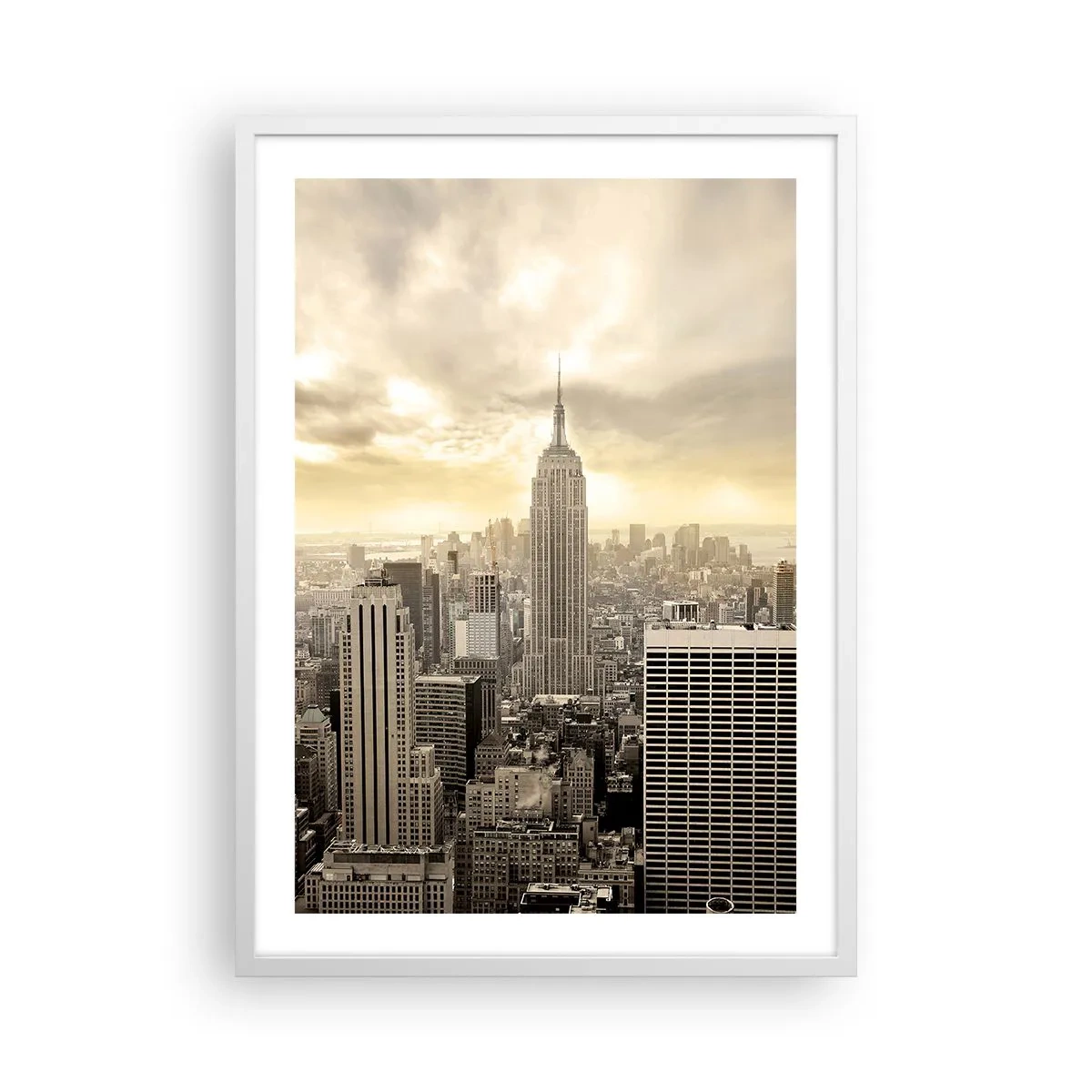 Affiche dans un cadre blanc - Poster - New York tissé de gris - 50x70 cm