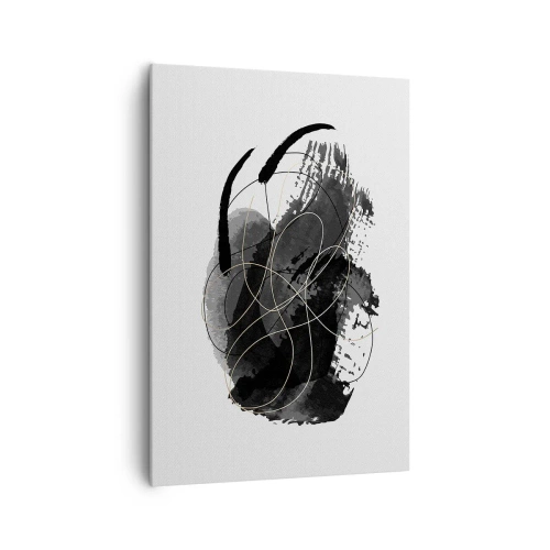 Impression sur toile - Image sur toile - Abstraction en noir et or sur fond blanc - 70x100cm - Fait de noir - Décoration murale moderne pour le salon et la chambre ARTTOR