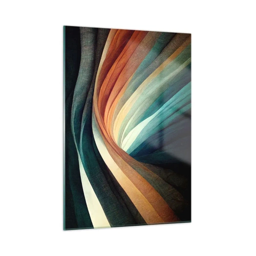 Impression sur verre - Image sur verre - Vagues colorées dans les tons turquoise, orange et beige - 50x70cm - Tissé à partir de couleurs - Décoration murale moderne pour le salon et la chambre ARTTOR