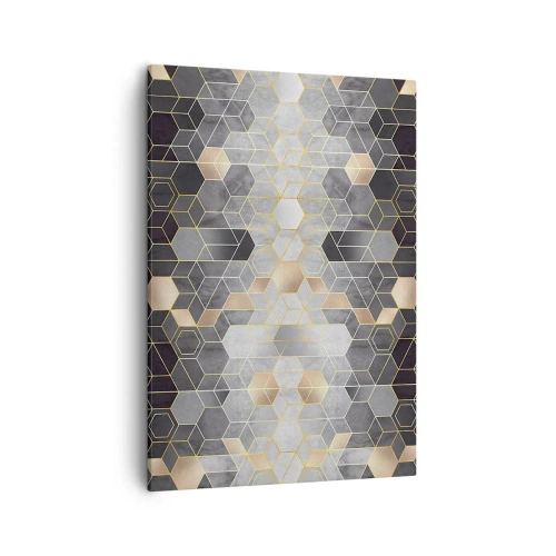 Impression sur toile - Image sur toile - Motif géométrique dans des tons dorés - 50x70cm - Composition de diamants - Décoration murale moderne pour le salon et la chambre ARTTOR