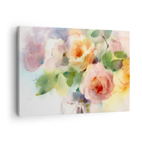 Impression sur toile - Image sur toile - Roses délicates de style aquarelle sur fond clair - 70x50cm - Délicat comme l'aquarelle - Décoration murale moderne pour le salon et la chambre ARTTOR