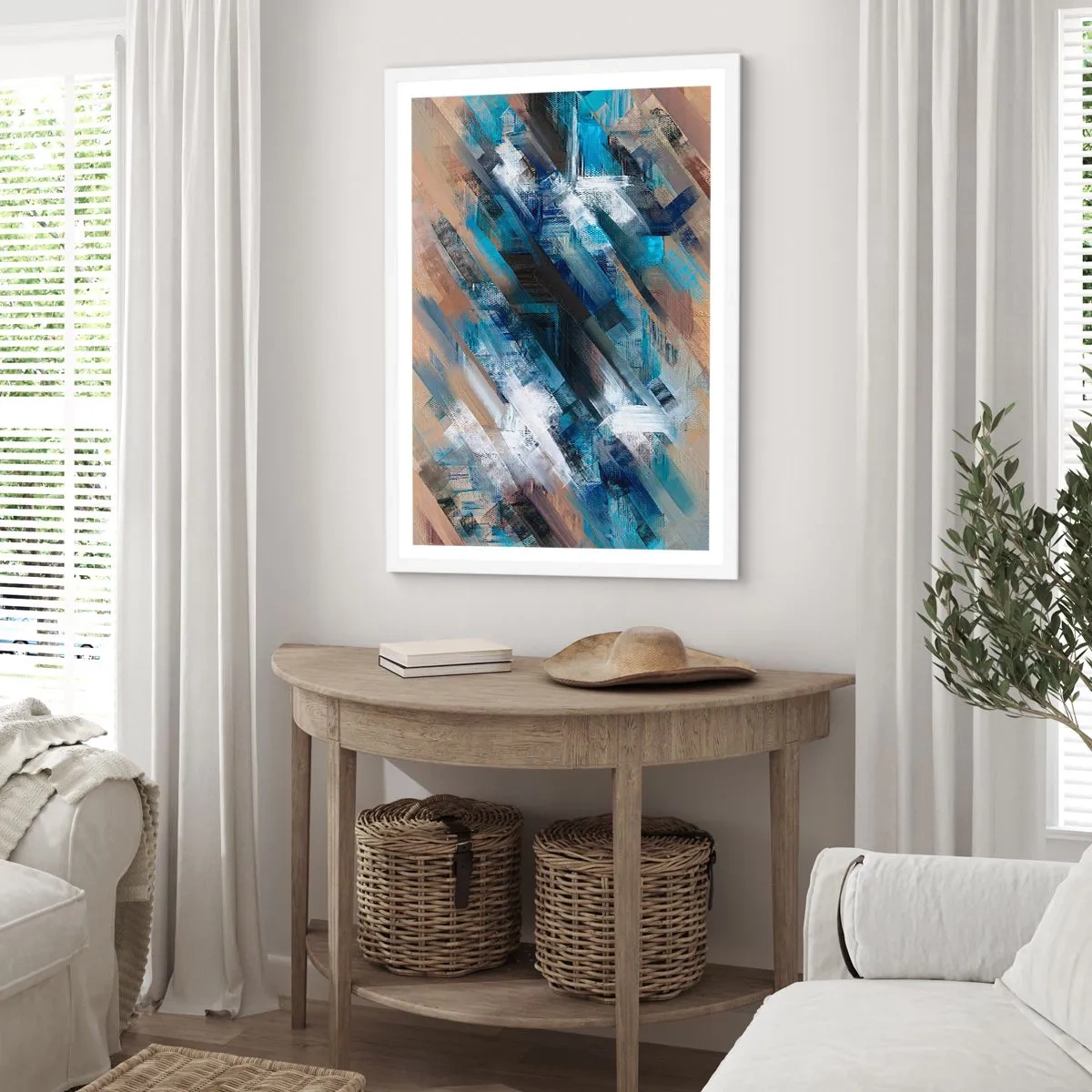 Affiche dans un cadre blanc - Poster - Diagonale de bleus - 40x50 cm