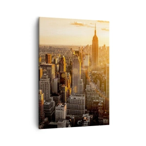 Impression sur toile - Image sur toile - Skyline de New York au coucher du soleil avec vue sur l'Empire State Building - 50x70cm - Grandir au soleil - Décoration murale moderne pour le salon et la chambre ARTTOR