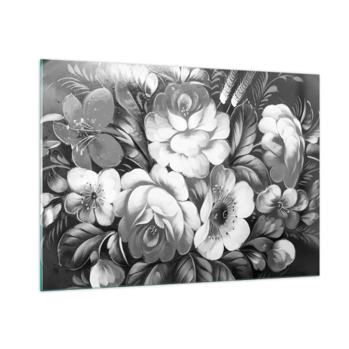 Impression sur verre - Image sur verre - Un élégant bouquet de fleurs dans des tons de gris - 100x70cm - Belle même en gris - Décoration murale moderne pour le salon et la chambre ARTTOR
