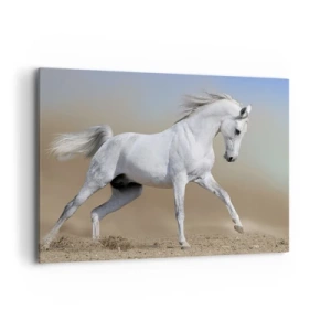 Impression sur toile - Image sur toile - Un cheval blanc galopant à travers un paysage désertique - 120x80cm - Le plus beau conte de fées arabe - Décoration murale moderne pour le salon et la chambre ARTTOR