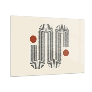 Impression sur verre - Image sur verre - Motif de lignes minimaliste à pois rouges - 100x70cm - Du début à la fin - Décoration murale moderne pour le salon et la chambre ARTTOR