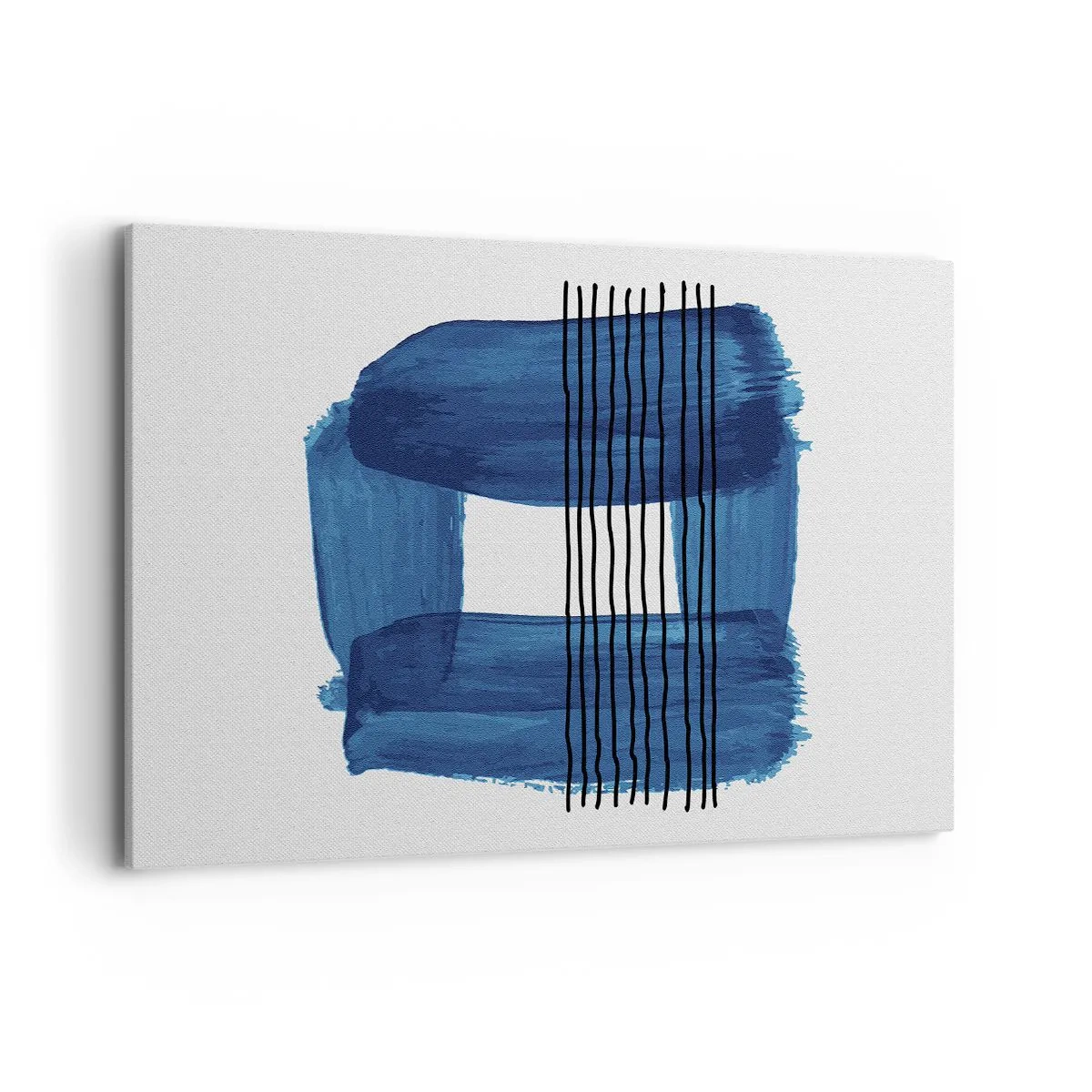 Impression sur toile - Image sur toile - Motif abstrait dans des tons de bleu avec des lignes noires - 100x70cm - Composition noire-bleue - Décoration murale moderne pour le salon et la chambre ARTTOR