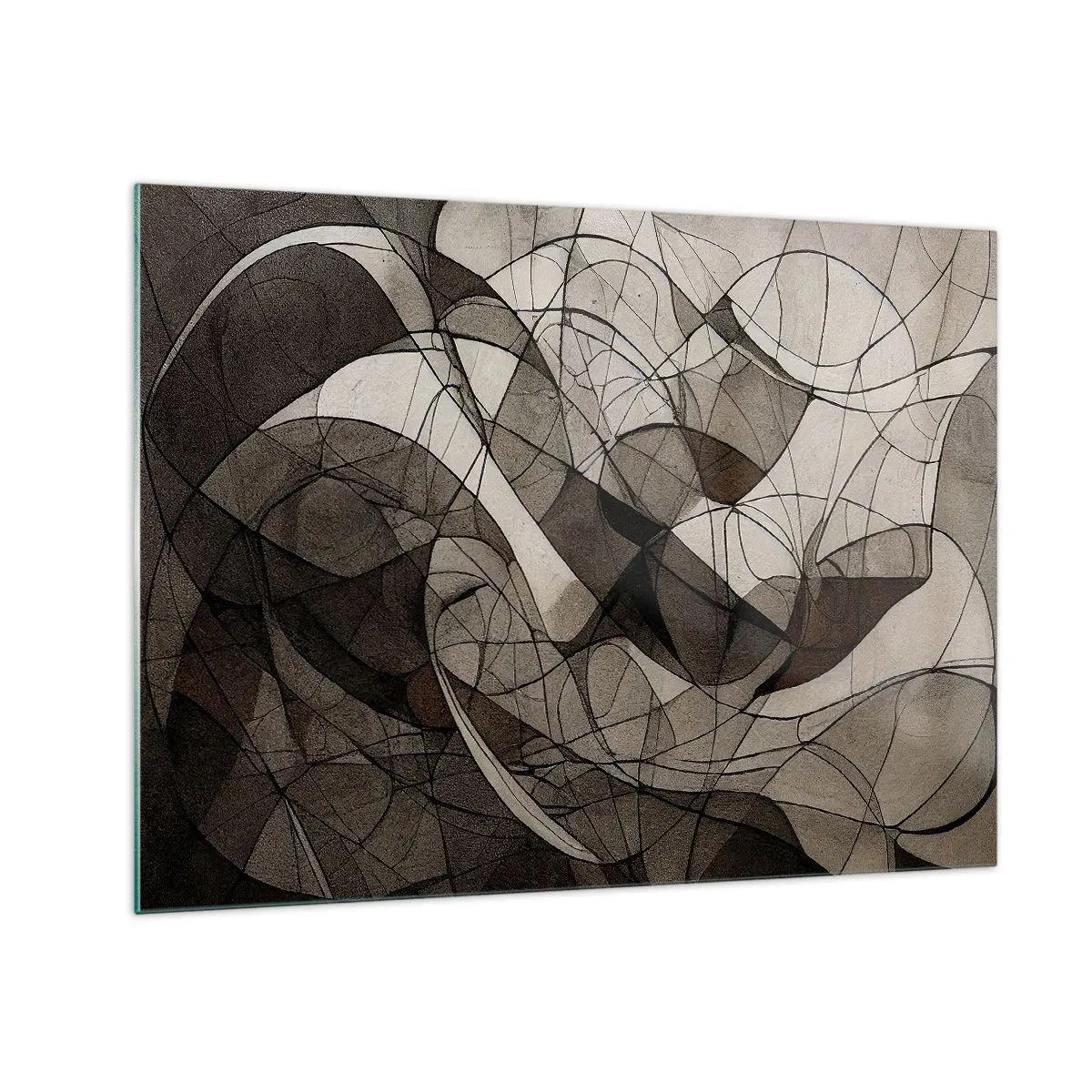 Impression sur verre - Image sur verre - Une composition abstraite de lignes organiques dans des tons terreux. - 70x50cm - Circulation des couleurs de la terre - Décoration murale moderne pour le salon et la chambre ARTTOR