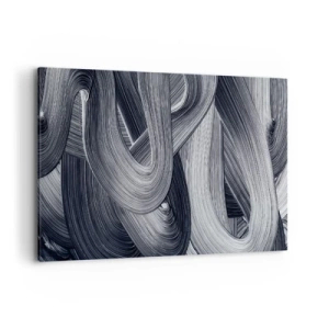 Impression sur toile - Image sur toile - Abstraction en noir et blanc avec des coups de pinceau dynamiques. - 120x80cm - La fluidité de la réalité - Décoration murale moderne pour le salon et la chambre ARTTOR