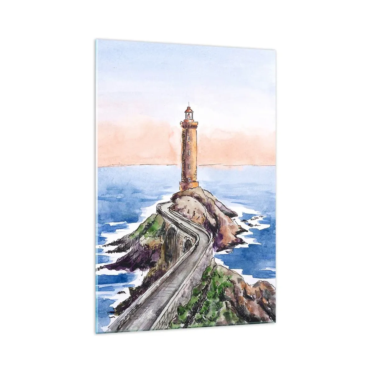 Impression sur verre - Image sur verre - Un phare sur un rivage rocheux - 70x100cm - Face à la mer - Décoration murale moderne pour le salon et la chambre ARTTOR