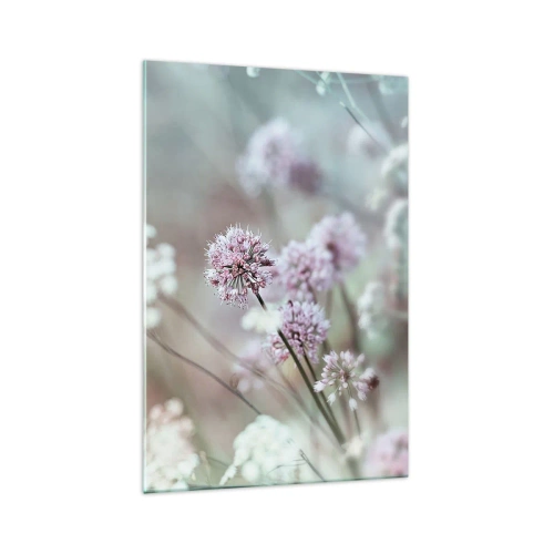 Impression sur verre - Image sur verre - Fleurs délicates aux tons pastel - 70x100cm - Herbes douces en filigrane - Décoration murale moderne pour le salon et la chambre ARTTOR