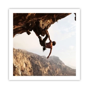 Affiche - Poster - Le monde rétréci dans une main sur une coupe de rocher - 60x60 cm