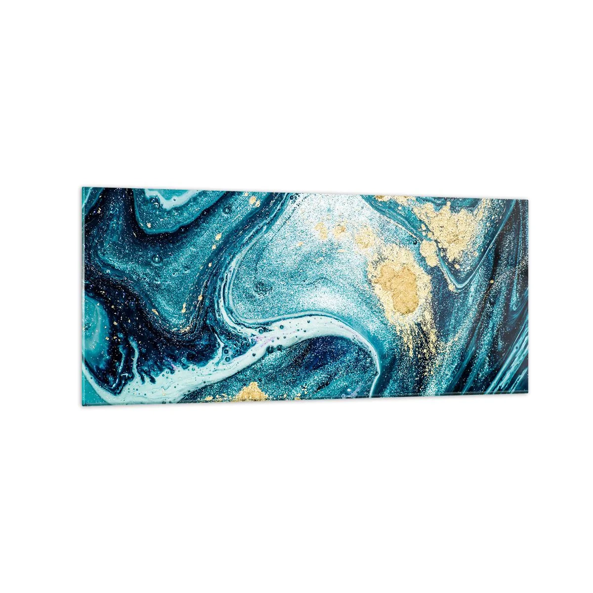 Impression sur verre - Image sur verre - Une composition abstraite de vagues et d'accents dorés - 120x50cm - Vortex bleu - Décoration murale moderne pour le salon et la chambre ARTTOR