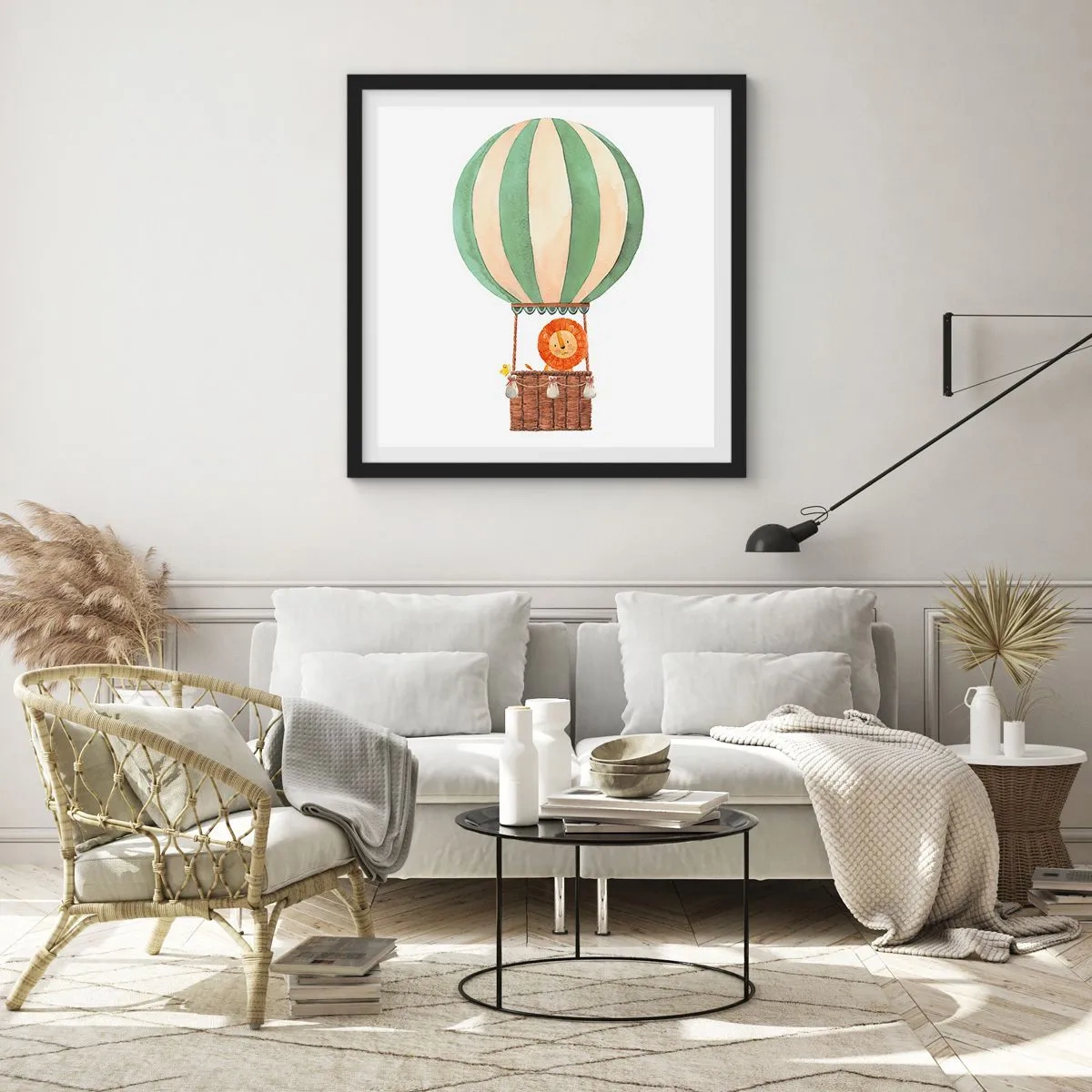 Affiche dans un cadre noir - Poster - Les voyages de Léon - 40x40 cm