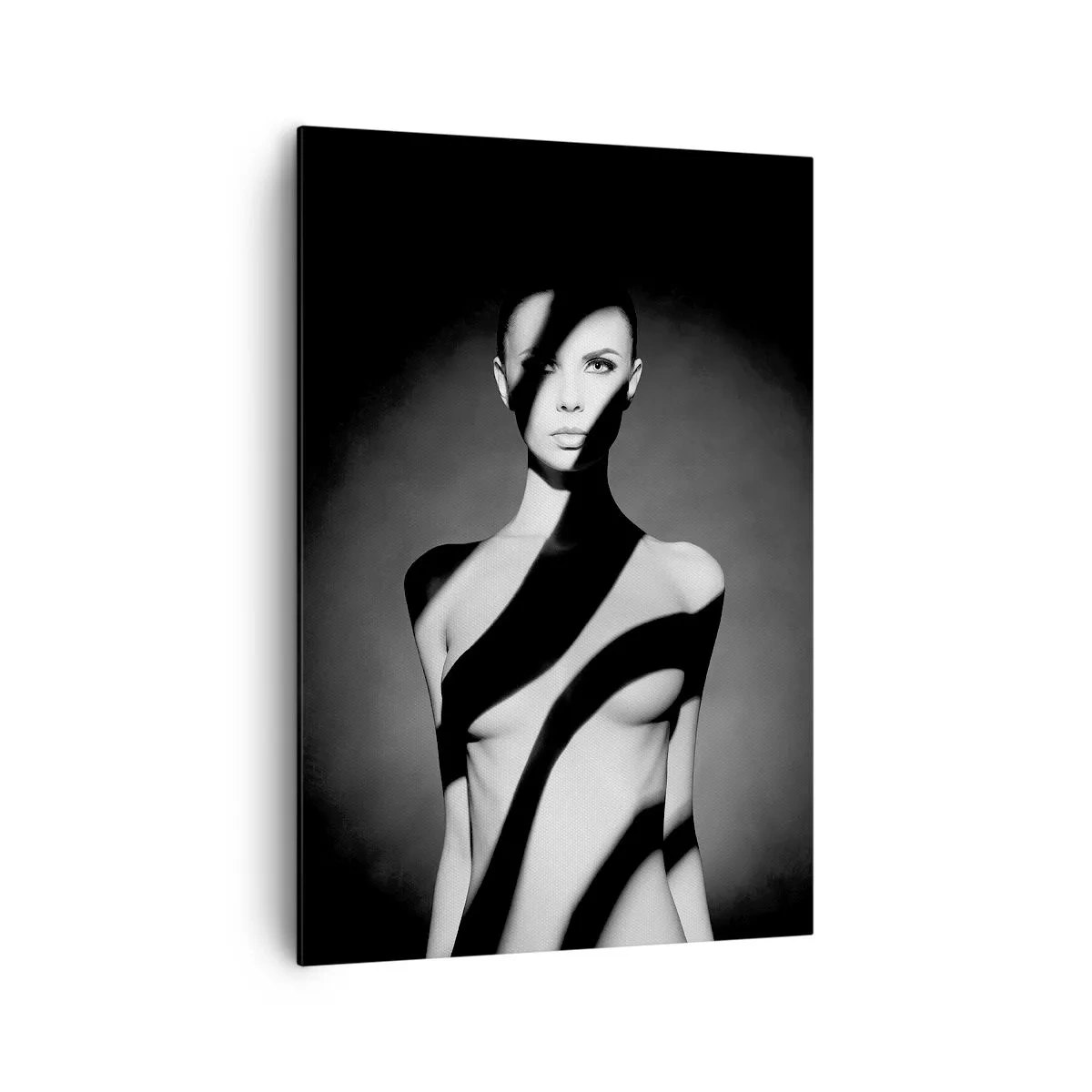 Impression sur toile - Image sur toile - Portrait noir et blanc d'une femme dans l'ombre et la lumière - 70x100cm - Dans la brillance et l'ombre - Décoration murale moderne pour le salon et la chambre ARTTOR