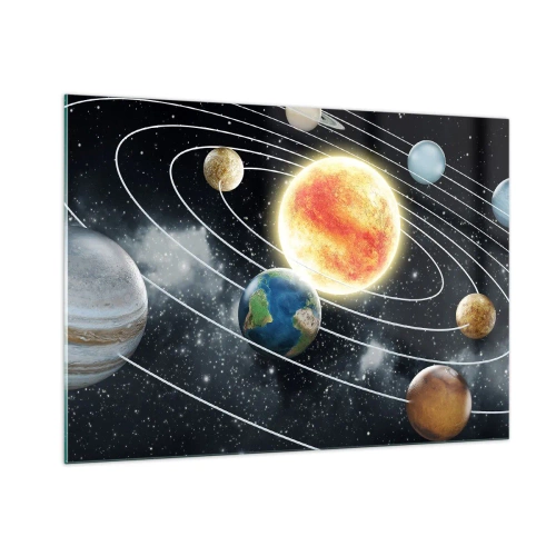 Impression sur verre - Image sur verre - Le système solaire avec ses planètes et ses orbites sur fond d'espace - 100x70cm - Danse cosmique - Décoration murale moderne pour le salon et la chambre ARTTOR