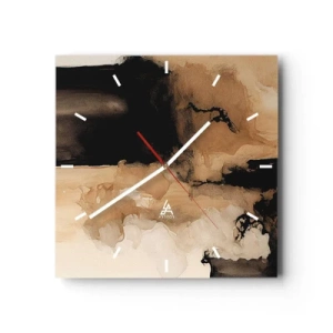 Horloge murale - Pendule murale - Composition abstraite dans les tons de marron et de noir - 30x30cm - Une abstraction intrigante - Décoration murale moderne pour le salon et la chambre ARTTOR