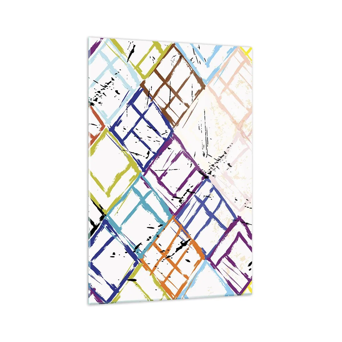 Impression sur verre - Image sur verre - Abstraction colorée avec des formes géométriques sur fond blanc - 70x100cm - Cellules à louer - Décoration murale moderne pour le salon et la chambre ARTTOR