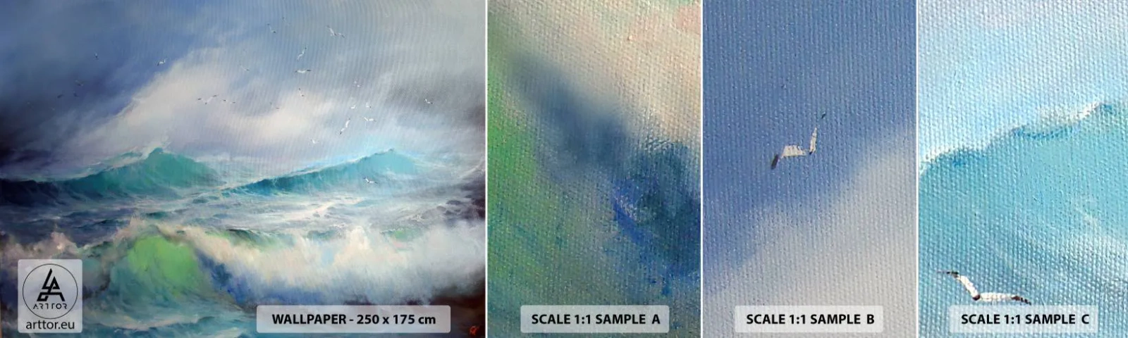 Échantillon De Papier Peint Standard Eco - "Le tourbillon hurlait de triomphe..." - Tempête, Haute vague, Des oiseaux - 100x30 cm