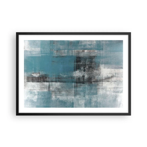 Affiche dans un cadre noir - Poster - Une composition abstraite dans des tons de bleu avec texture et couches. - 70x50cm - Eau et air - Décoration murale moderne pour le salon et la chambre ARTTOR