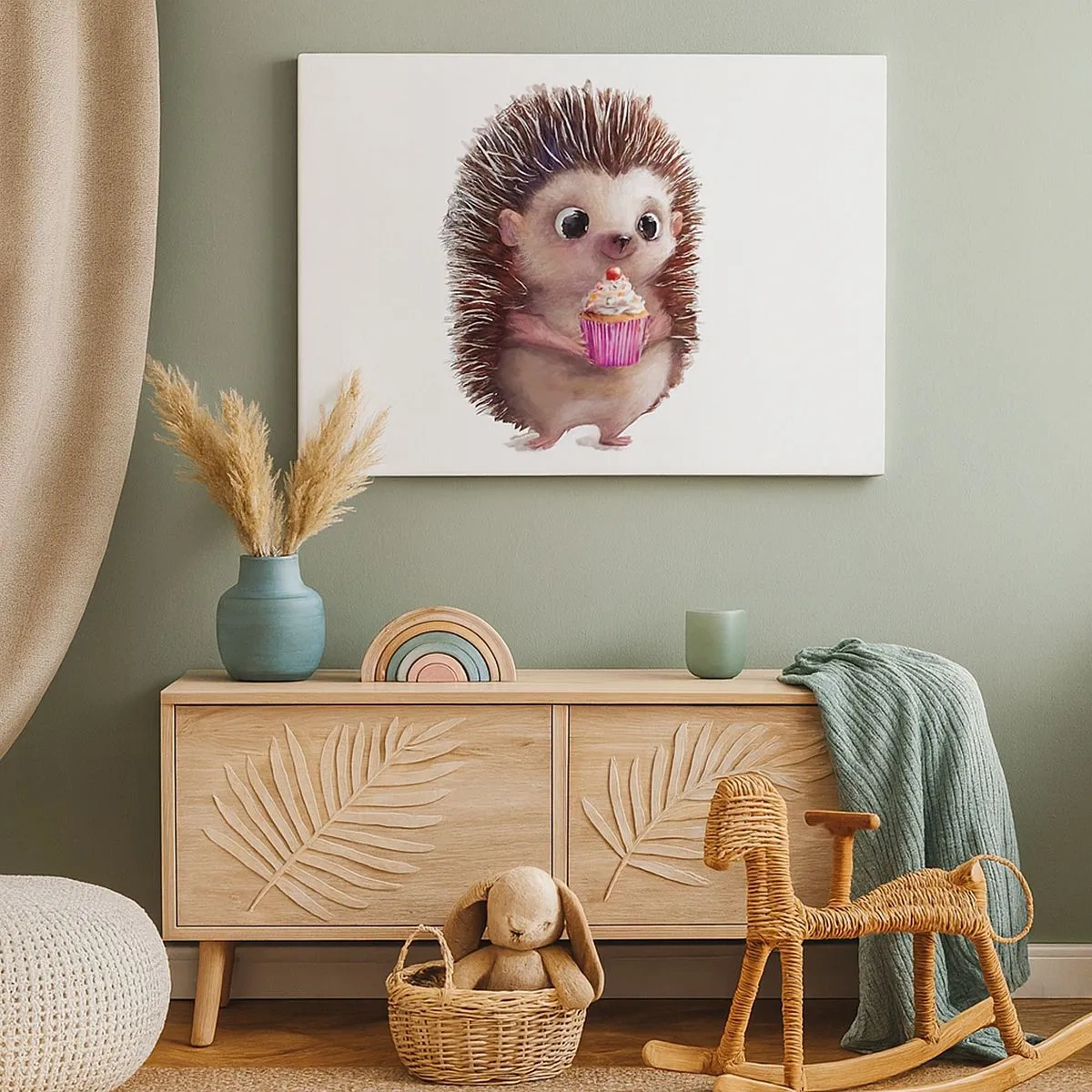 Impression sur toile - Image sur toile - Un hérisson mignon avec un cupcake - 70x50cm - La fête c'est tous les jours - Décoration murale moderne pour le salon et la chambre ARTTOR