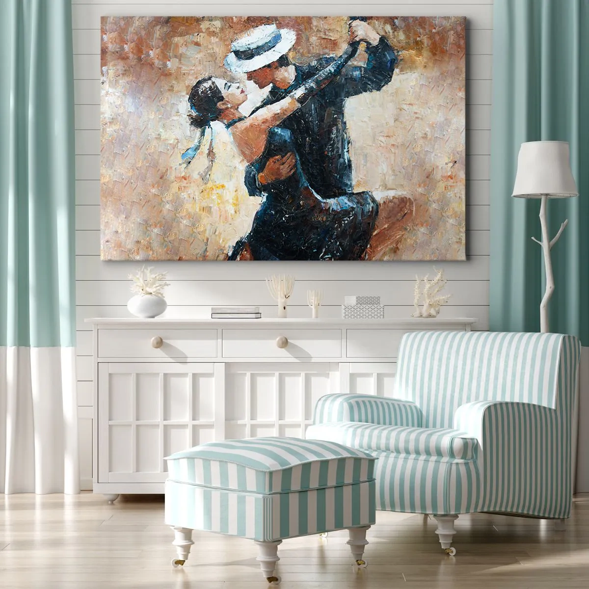 Impression sur toile - Image sur toile - Un couple dansant le tango dans un style romantique et élégant - 120x80cm - À la Rudolf Valentino - Décoration murale moderne pour le salon et la chambre ARTTOR
