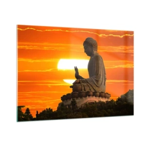 Impression sur verre - Image sur verre - Statue de Bouddha sur fond de soleil couchant - 100x70cm - Aucune peur du monde - Décoration murale moderne pour le salon et la chambre ARTTOR