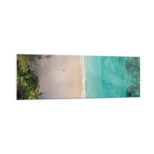 Impression sur verre - Image sur verre - Vue aérienne d'une plage tropicale aux eaux turquoises - 160x50cm - Plage paradisiaque - Décoration murale moderne pour le salon et la chambre ARTTOR