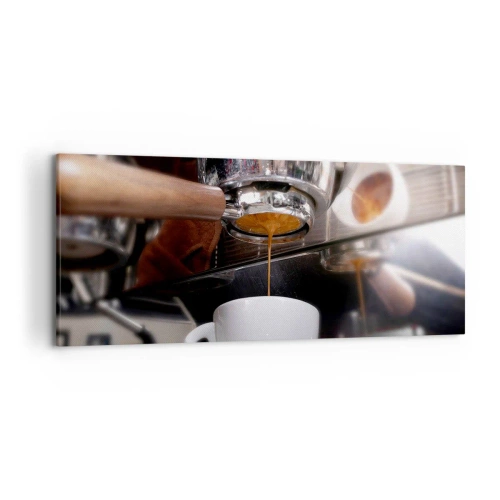 Impression sur toile - Image sur toile - Gros plan d'une machine à café préparant un expresso frais - 120x50cm - Bon moment de la journée - Décoration murale moderne pour le salon et la chambre ARTTOR