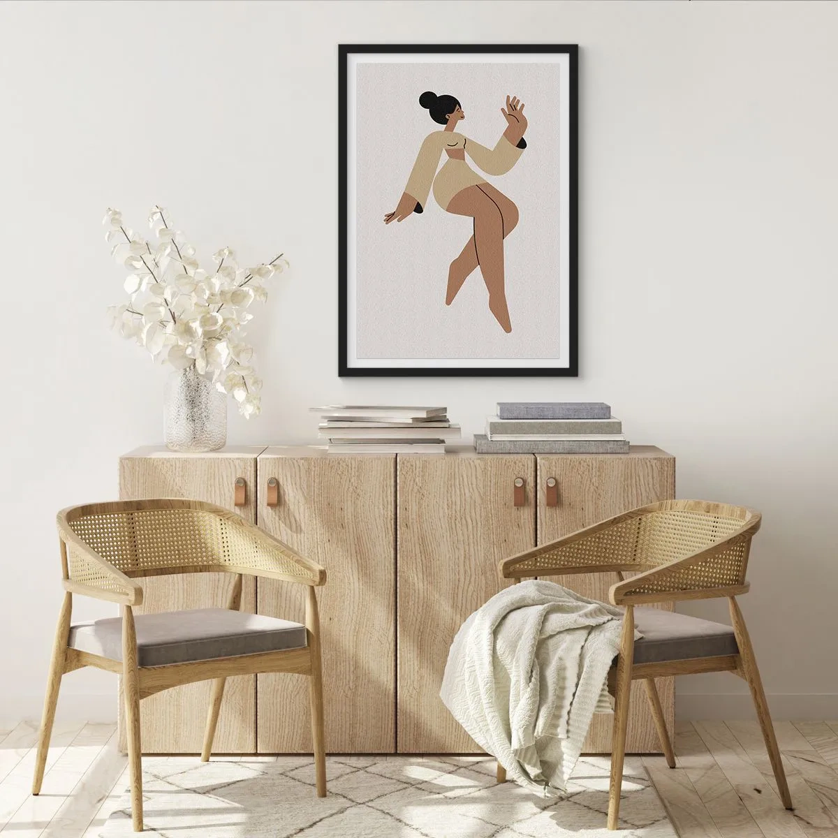 Affiche dans un cadre noir - Poster - Une illustration minimaliste d'une figure féminine en mouvement. - 50x70cm - Une forme gracieuse - Décoration murale moderne pour le salon et la chambre ARTTOR