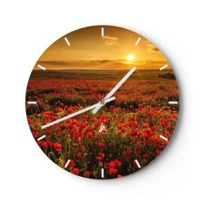 Horloge murale - Pendule murale - Un champ de coquelicots rouges au coucher du soleil - 30x30cm - Parmi les vagues des prairies bruissantes, parmi les fleurs du déluge - Décoration murale moderne pour le salon, la cuisine et la chambre ARTTOR