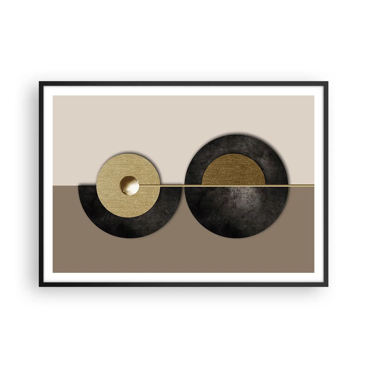 Affiche dans un cadre noir - Poster - Cercles abstraits dans des tons d'or et de marron - 100x70cm - Variations autour du cercle - Décoration murale moderne pour le salon et la chambre ARTTOR