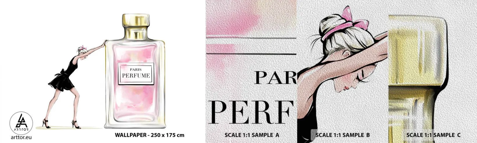 Échantillon de Papier Peint Premium Sand - L'essence des femmes - Femme, Parfum, Mode - 100x30 cm