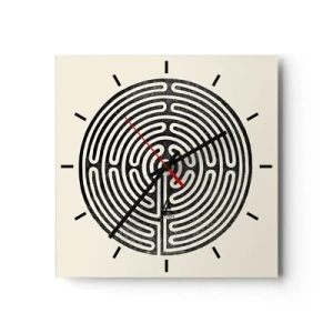 Horloge murale - Pendule murale - Labyrinthe circulaire noir et blanc sur fond clair - 30x30cm - Ordre mystérieux - Décoration murale moderne pour le salon et la chambre ARTTOR