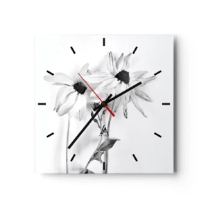 Horloge murale - Pendule murale - Fleurs noires et blanches avec une composition subtile - 30x30cm - Personne ne souhaite être seul - Décoration murale moderne pour le salon et la chambre ARTTOR