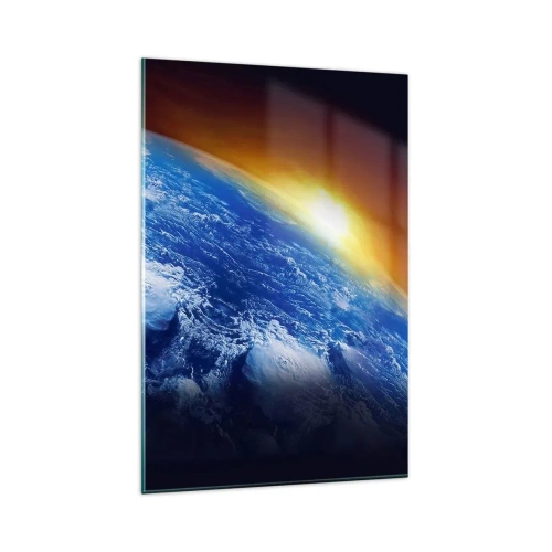 Impression sur verre - Image sur verre - Vue de la Terre depuis l'espace au coucher du soleil - 80x120cm - Lever de soleil sur la planète bleue - Décoration murale moderne pour le salon et la chambre ARTTOR